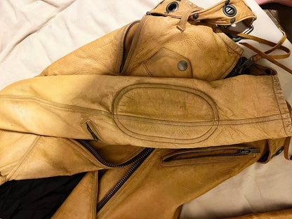One-of-a-kind L.G.B Horse Leather Double Rider Jacket in Camel #QYG3KP