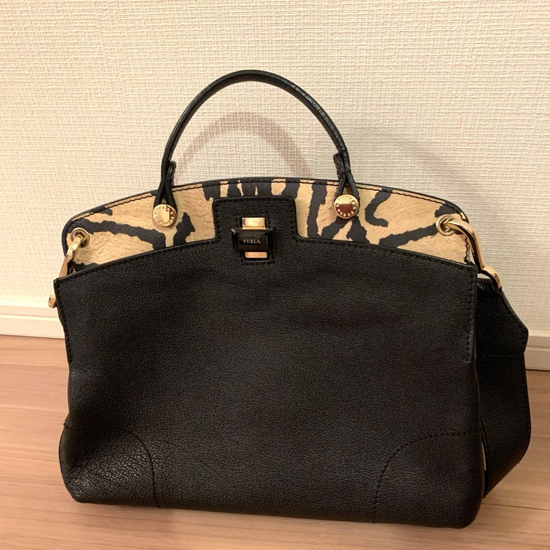 FURLA Furla bag, zebra print, black, shoulder bag, two-tone. #QYIVR5