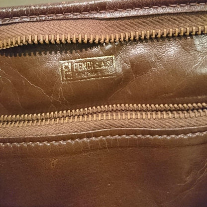 FENDI Vintage Old Fendi Brown Leather Handbag All-Leather Interior From #QYDQMH