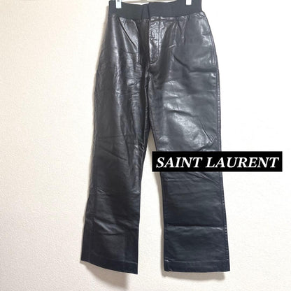 SAINT LAURENT cowhide leather pants, black, wide-leg pants with elastic #QY3VMB