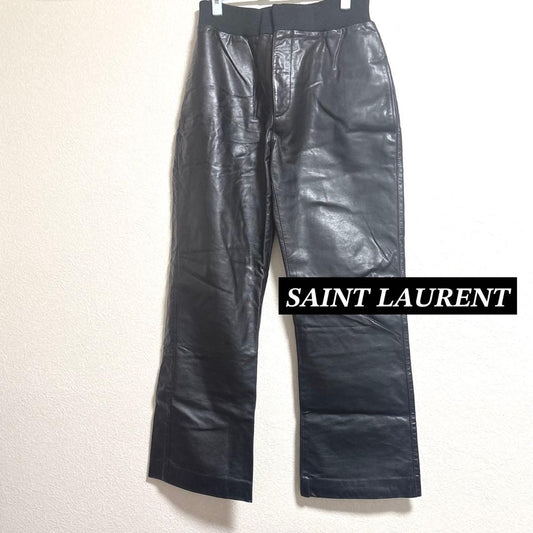 SAINT LAURENT cowhide leather pants, black, wide-leg pants with elastic #QY3VMB