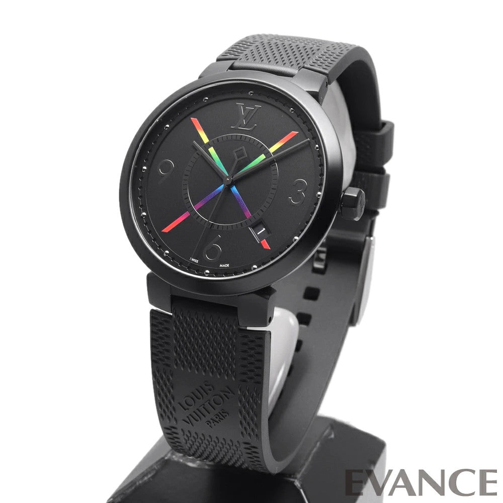 Weekly Special: LOUIS VUITTON Tambour Slim Rainbow QA113 Black Men's Wat #QYCFMJ