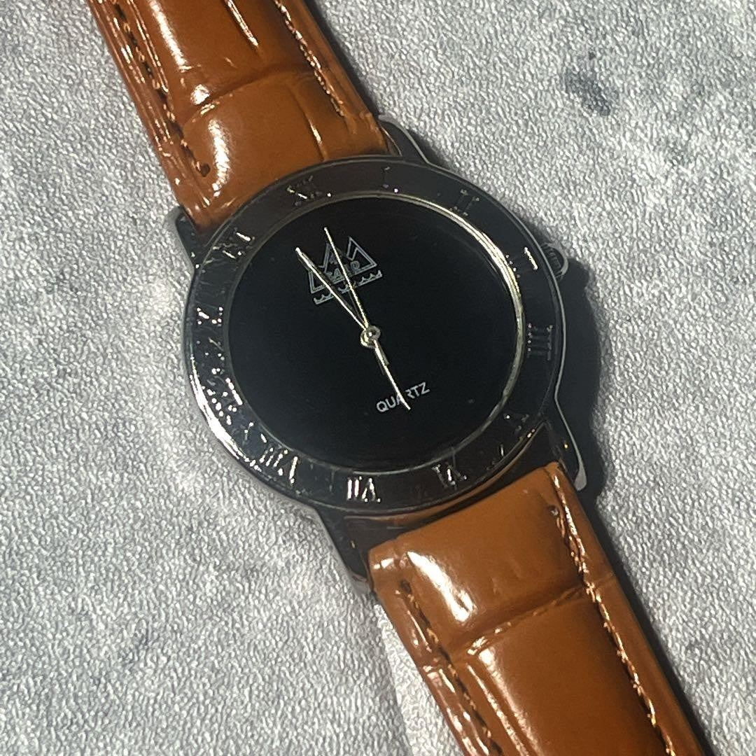 Leather strap SAAD onyx dial Roman numeral watch Indian #PFJ2VL