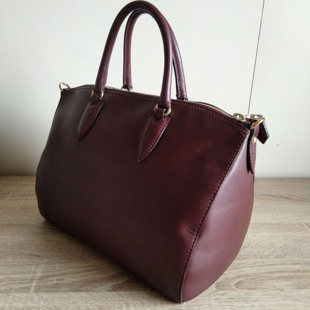 Max Mara Real Leather Bag Burgundy Spacious Chic #QY8EPO