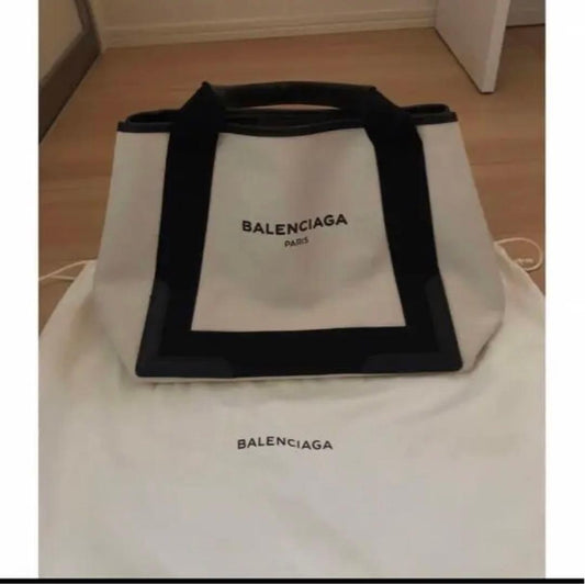 BALENCIAGA Canvas Tote Bag White Black Pouch Hawaii Purchase #QYHE3K