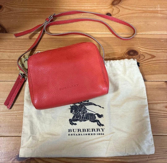 BURBERRY Leather Shoulder Bag Orange Embossed Logo #QY30ZH
