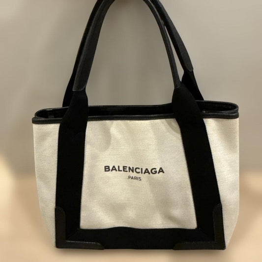 BALENCIAGA Navy Cabas S Canvas Black Tote Bag #QYK6ZD