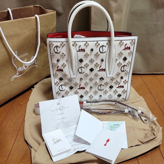 Christian Louboutin Paloma White Studs Tote Bag Used Mint #QY12PB