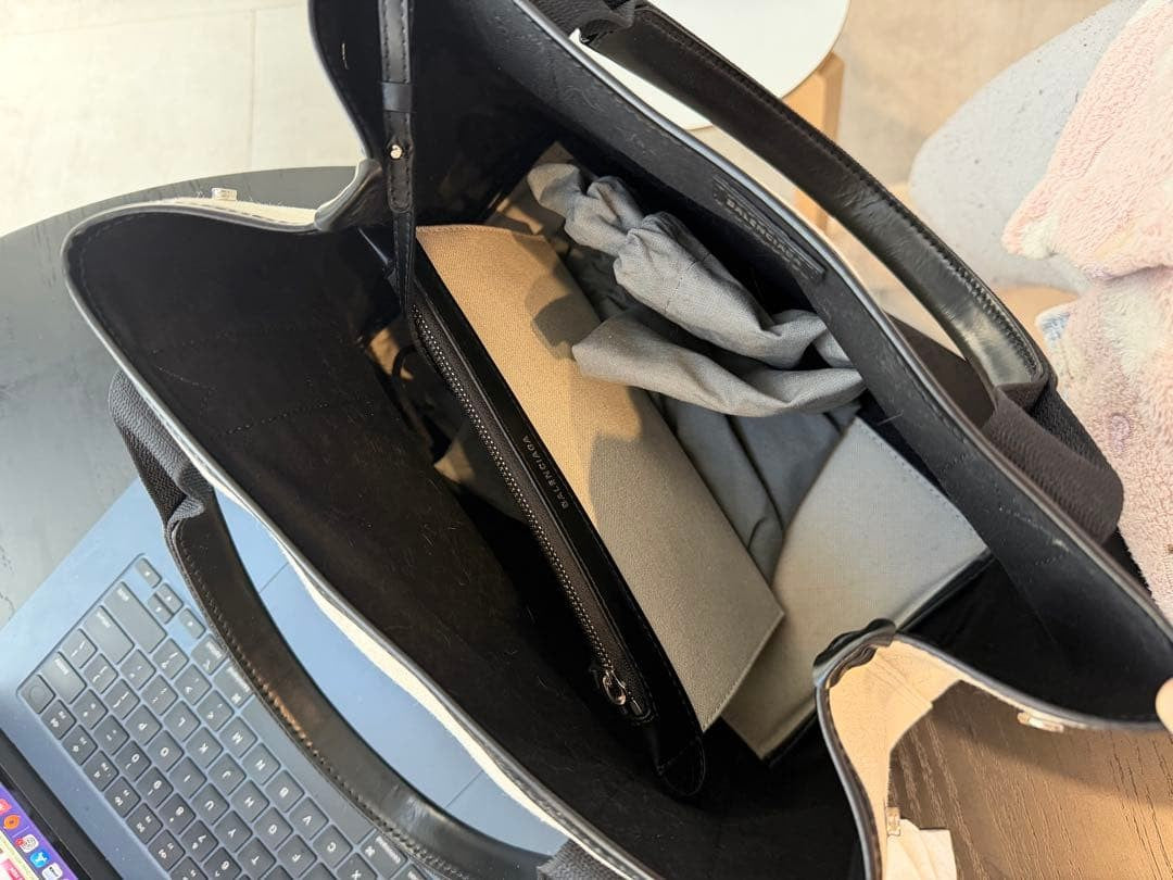 BALENCIAGA Tote Bag White Black Leather Women #QY31CU