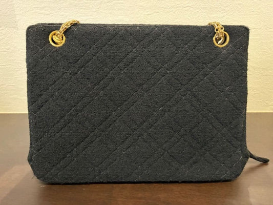 CHANEL Matelass? Tweed Chain Handbag Black Women #QY61CC