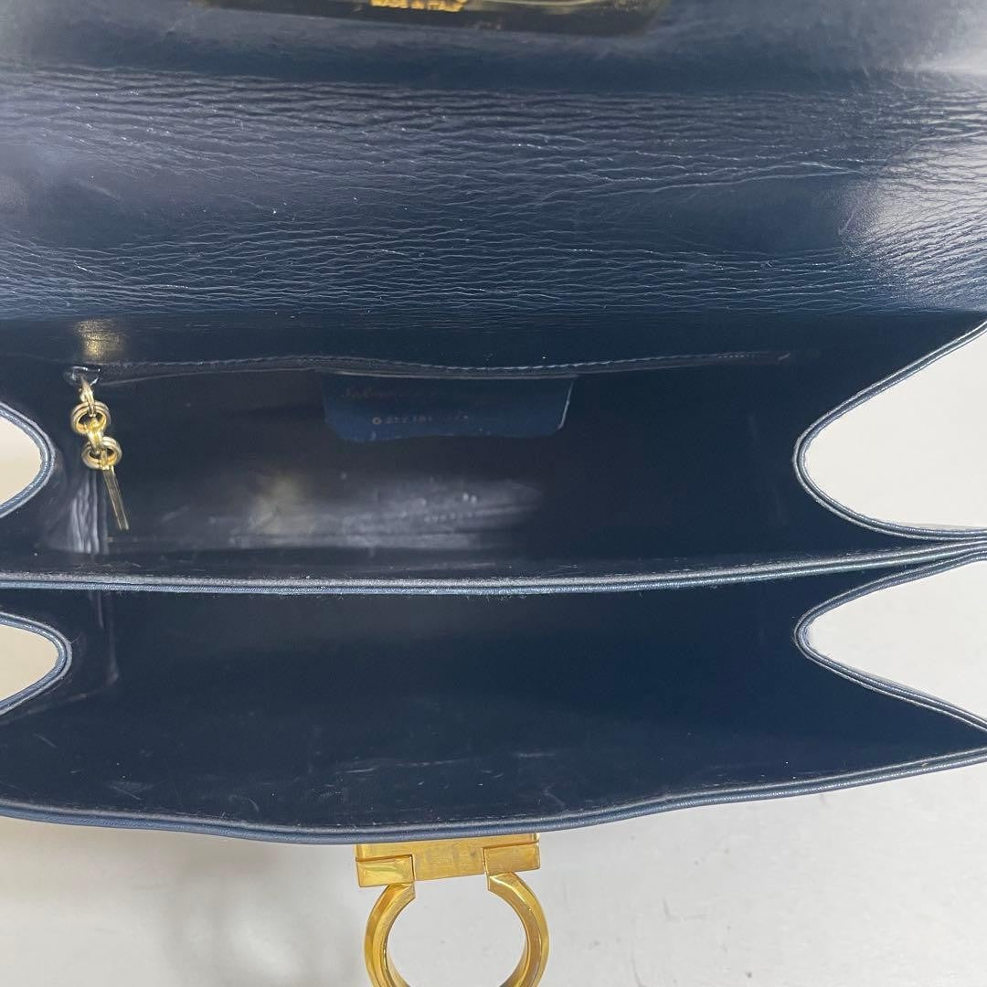 FERRAGAMO 2603-165 Ferragamo 2-Way Handbag, Navy, Gancini #QYGQPA