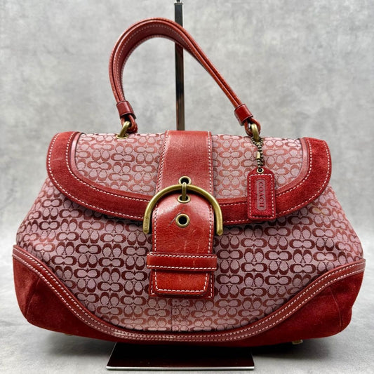 COACH Soho Handbag, Suede, Red, 7078 #QYHDXH