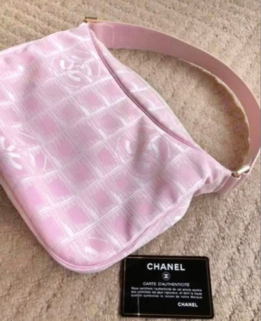 CHANEL New Travel Line Pink Shoulder Bag Gold HW Women #QY6WU5