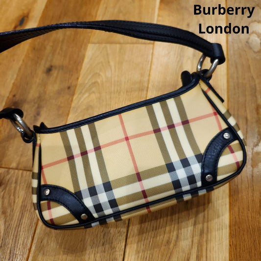 BURBERRY LONDON Nova Check Canvas Leather Shoulder Bag Italy #QY4ZNI