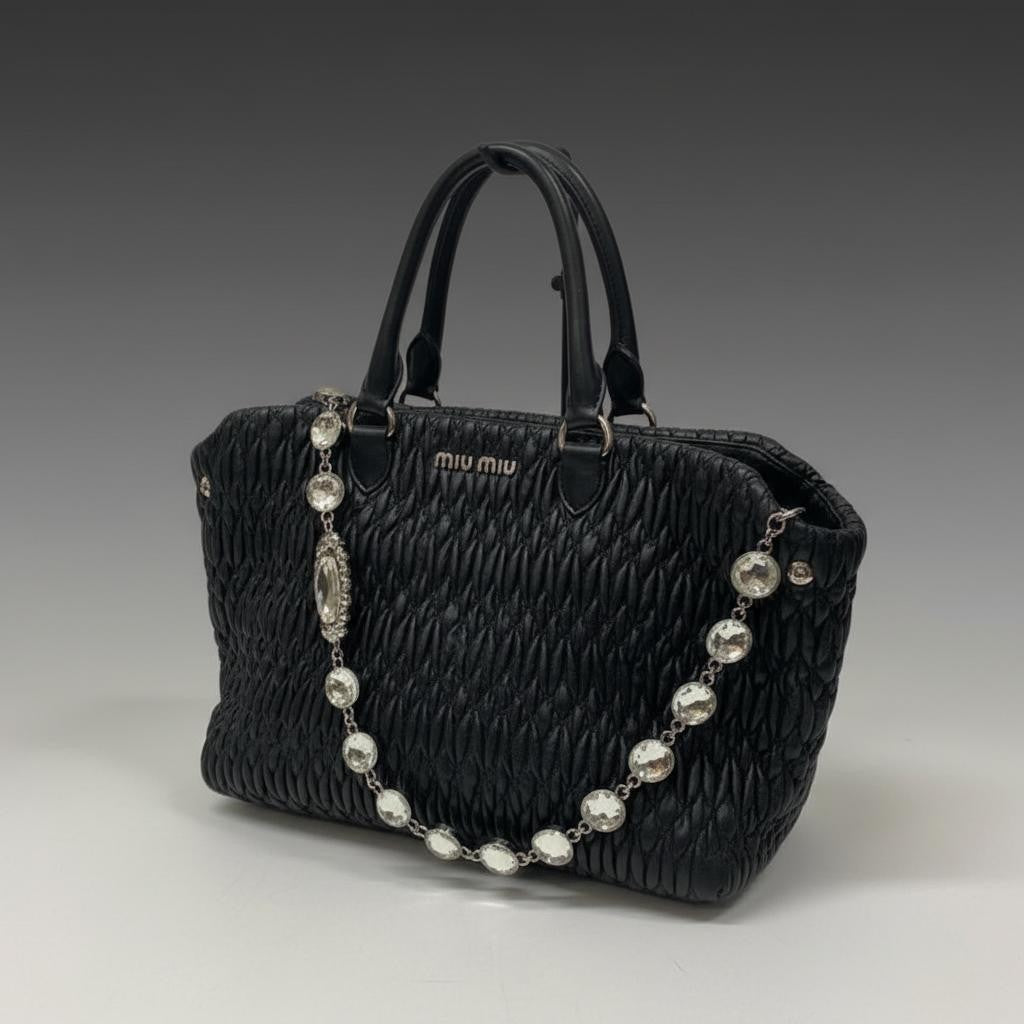 MIU MIU Matelass? handbag, black leather Women #QY1QWJ