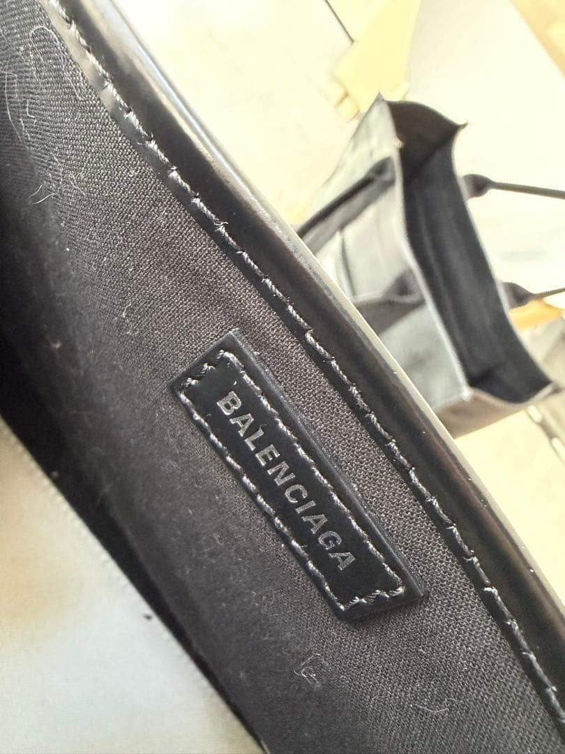 BALENCIAGA Tote Bag White Black Leather Women #QY31CU
