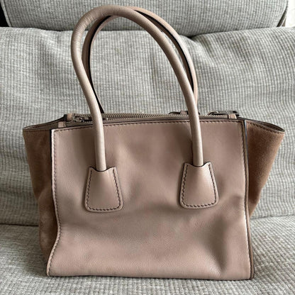 PRADA Leather x Suede 2-Way Shoulder Bag, Greige #QY6VVR