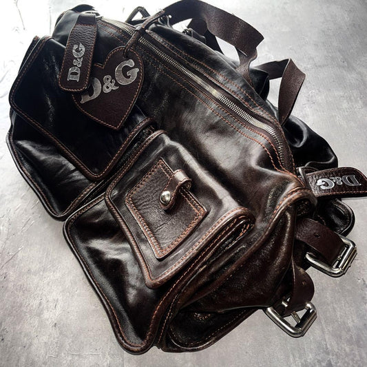 D&G DOLCE GABBANA Archive Multi Pocket Leather Bag Y2K Rare #QYJ3O3