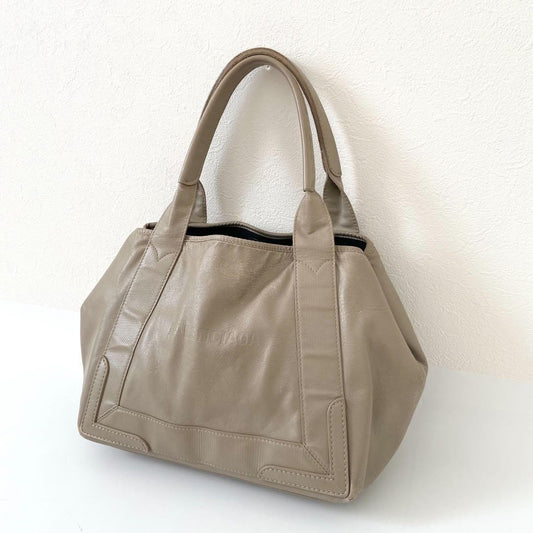 BALENCIAGA Navy Cabas S Leather Bag with Pouch (Stamped) Beige #QY8DAX