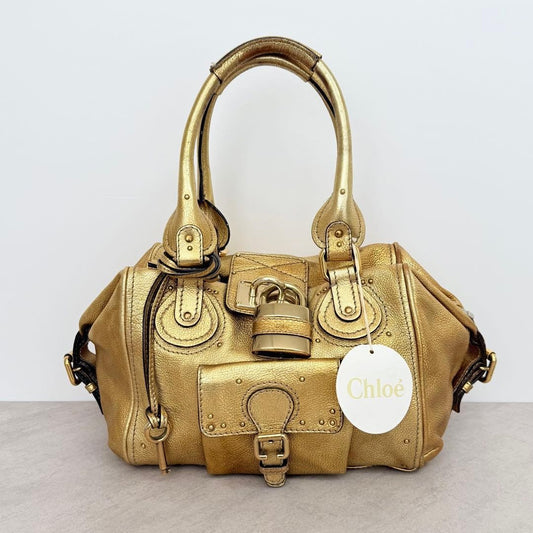 CHLOE Paddington handbag with padlock, metallic gold. #QY4QB5