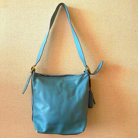 COACH Light Blue Shoulder Bag, Old Coach Tassel #QYI85R