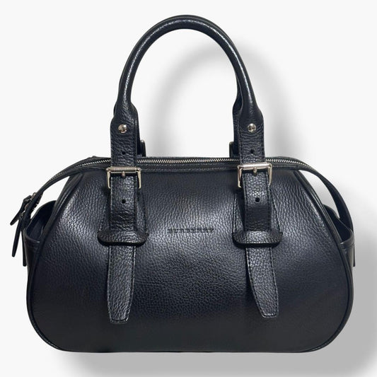 Burberry Mini Boston Bag, Leather, Grained Leather, Nova Check Pattern, #QY7K3D