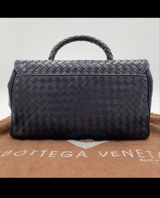 BOTTEGA VENETA Intrecciato Turnlock One Handbag Navy #QYF0S2