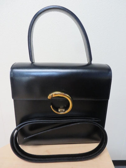 Cartier Panthère handbag, gold hardware, black leather. #QY7BP8