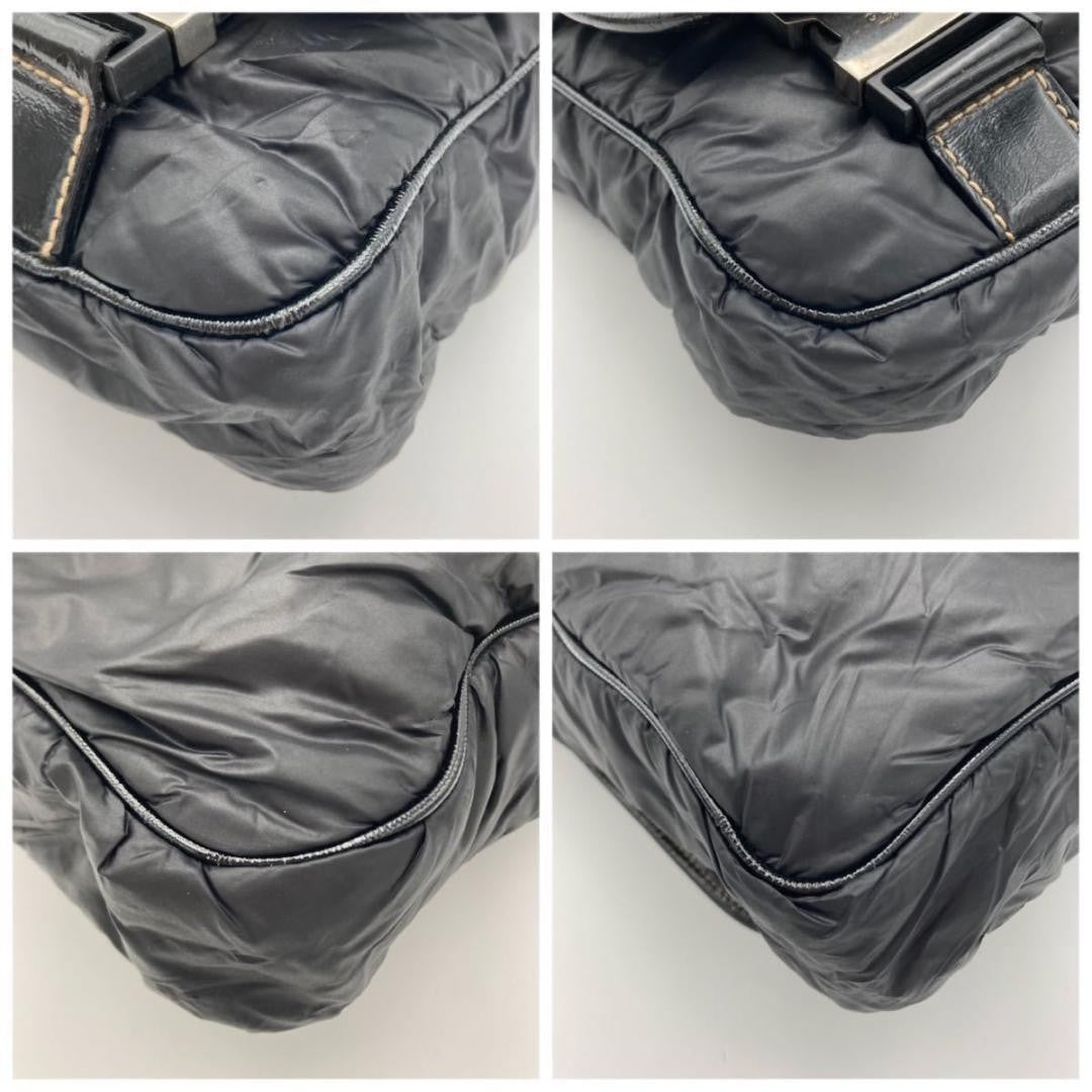 GUCCI Quilted Messenger Bag Black Nylon Leather Patch Embroidery #QY0V72