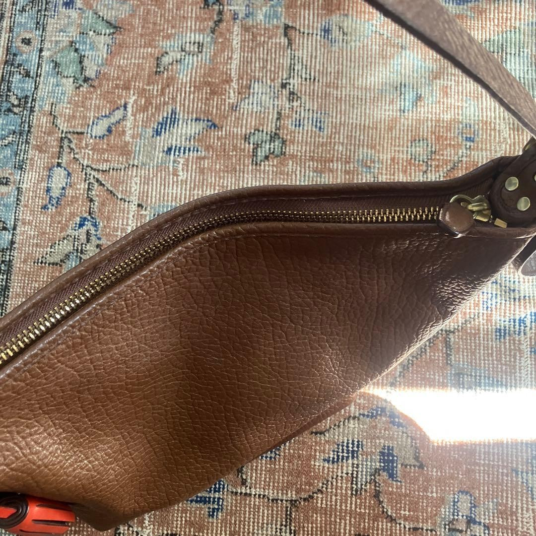 Brown leather shoulder bag with tassel #QY2DHB
