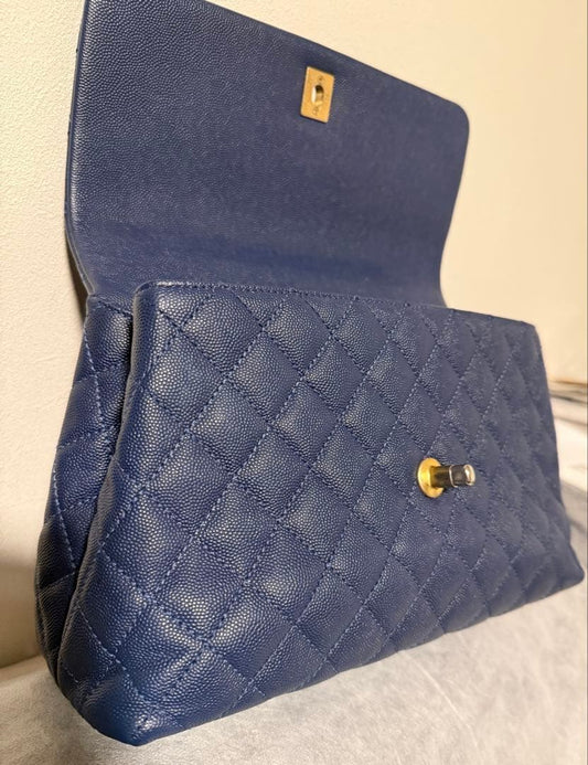 CHANEL Coco Handle Caviar Skin Navy Lizard Handle Flap Bag Hard to Find #QYIVD8