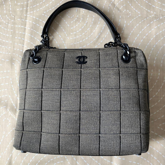 CHANEL Quilted Black Leather Handbag CC Mark Large #QY68CU