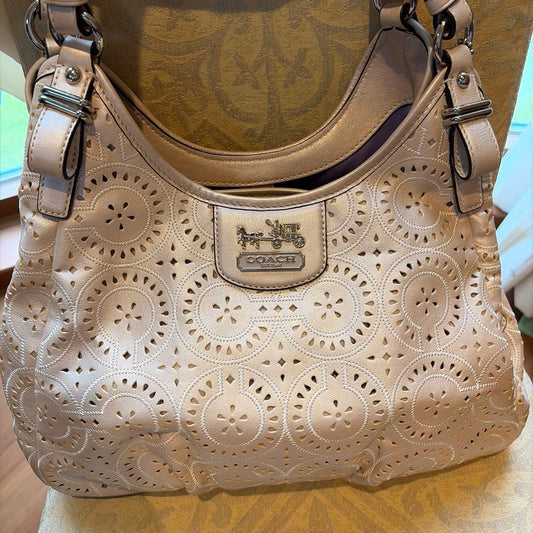 COACH handbag, perforated leather, champagne gold #QYHSH0