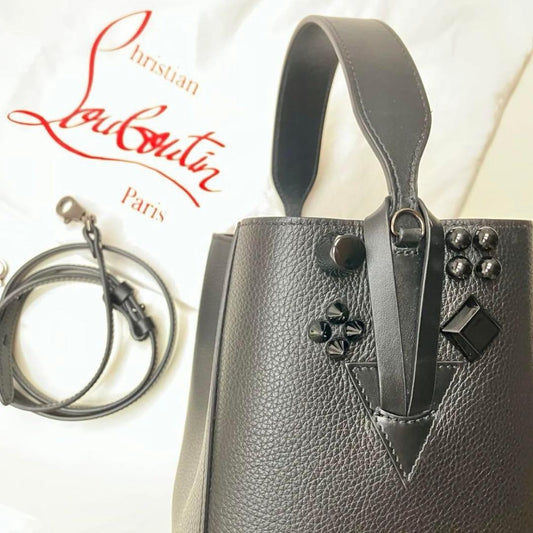 Christian Louboutin Black Embellished Leather Tote Bag with Strap Women #QYIV51