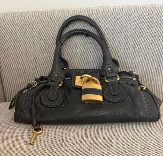 Chloe Paddington handbag with padlock, leather, black, Y2K #QYD3Q1