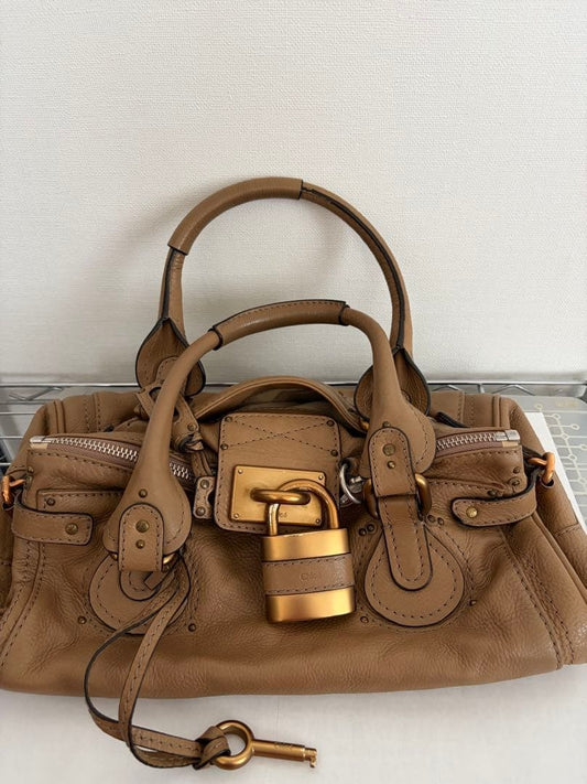 CHLO? Paddington beige leather handbag with lock Women #QY60QN