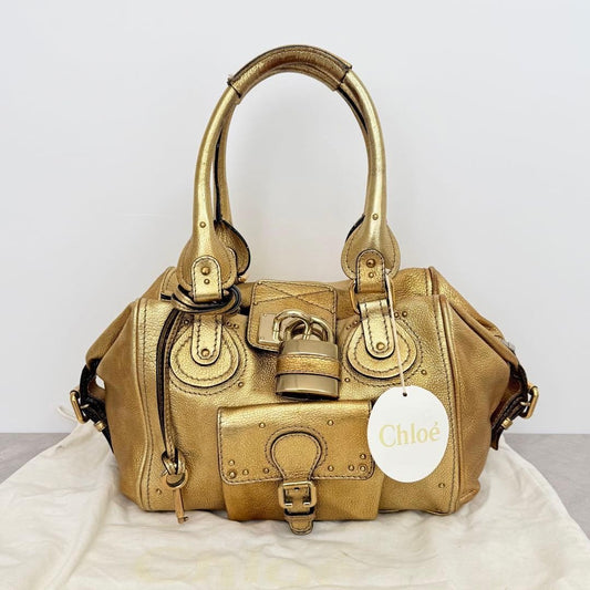 CHLOE Paddington handbag with padlock, metallic gold. #QY4QB5