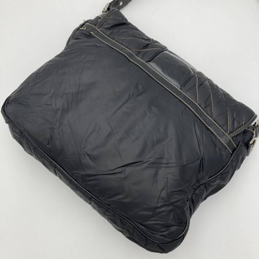 GUCCI Quilted Messenger Bag Black Nylon Leather Patch Embroidery #QY0V72
