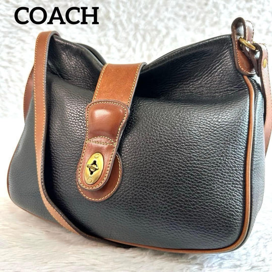 Classic Old Coach Leather Shoulder Bag with Turnlock Closure #QY9NQU