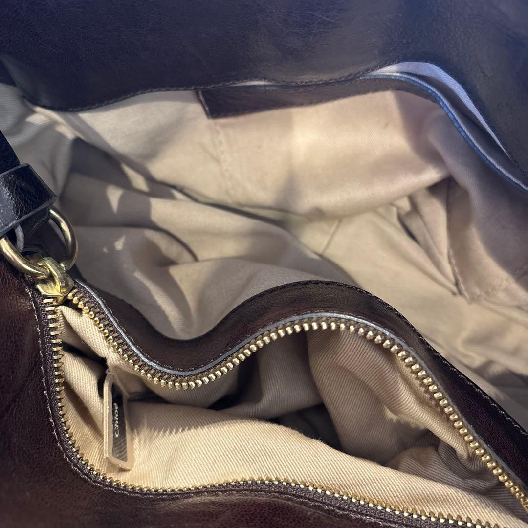 Chloe Elodie Leather Tote Handbag Brown Long Handle #QY7JKF