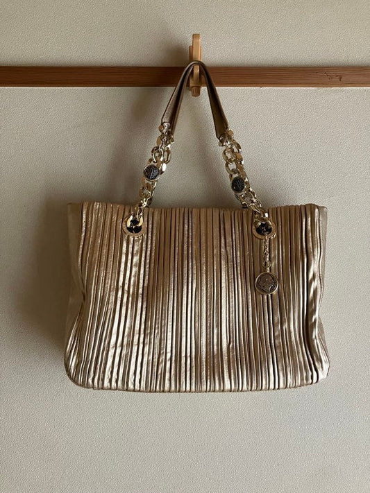 BVLGARI Monete Chain Tote Nappa Plissé Gold #QY9GBW