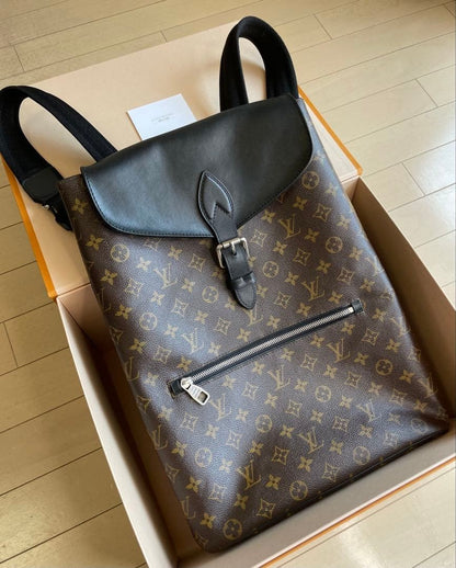 LOUIS VUITTON Parc Backpack Monogram Macassar Flap Buckle #QYKL19