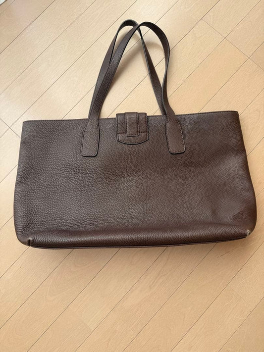 BVLGARI Dark Brown Leather Handbag Ring Detail Large Tote #QYL0HU