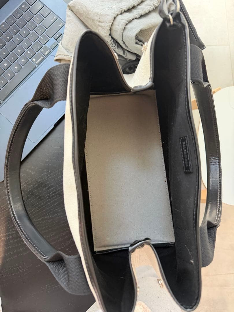 BALENCIAGA Tote Bag White Black Leather Women #QY31CU