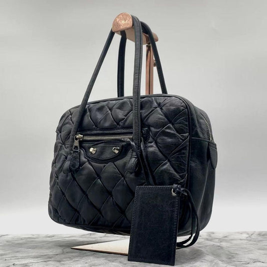 Balenciaga The Matelassé Leather Mini Boston Handbag, Black #QY7AZZ