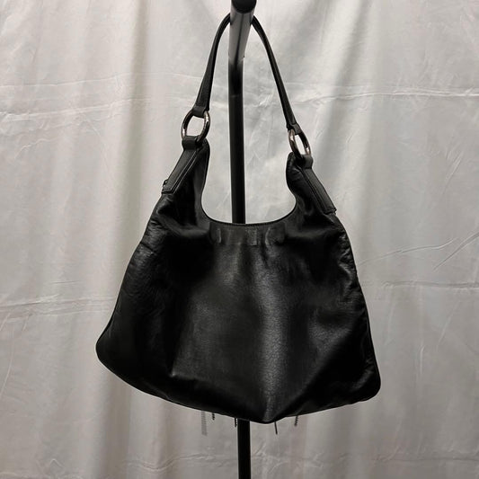 VERSACE Metal Chain Fringe Leather Shoulder Bag Black Purple #QY32IV