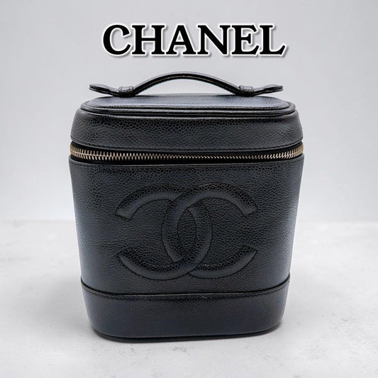 CHANEL Caviar Skin Coco Mark Vanity Bag Handbag #QYA4U1