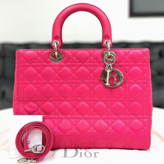 Christian Dior Lady Dior Large Hot Pink (Shocking Pink) W32×H24.5×D12cm #QY6OG9
