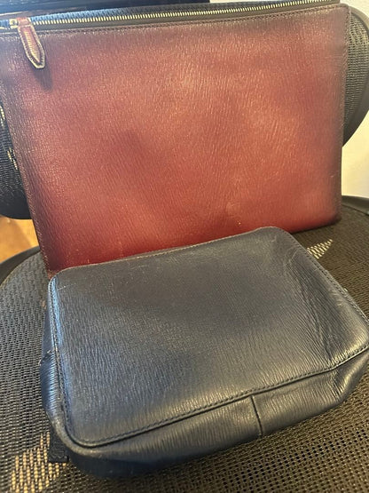 SALVATORE FERRAGAMO Leather Clutch Set Bordeaux Navy Embossed #QYIV7H
