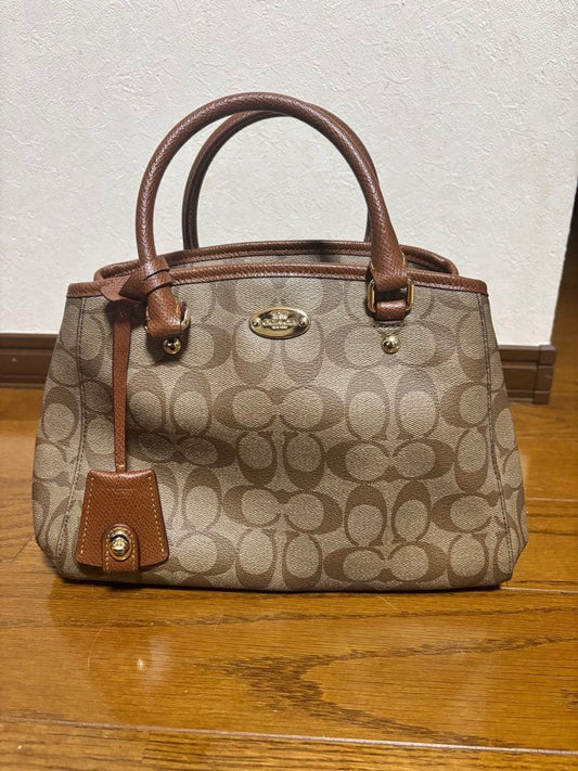 COACH handbag, beige and brown tote bag, no strap., Canvas/Leather #QYJQ66